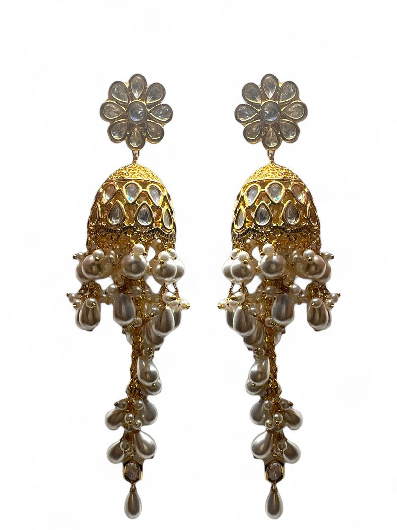 LE RAMONA WHITE PEARL & KUNDAN EARRINGS jewellery in 24K gold plating | XAGO Luxe