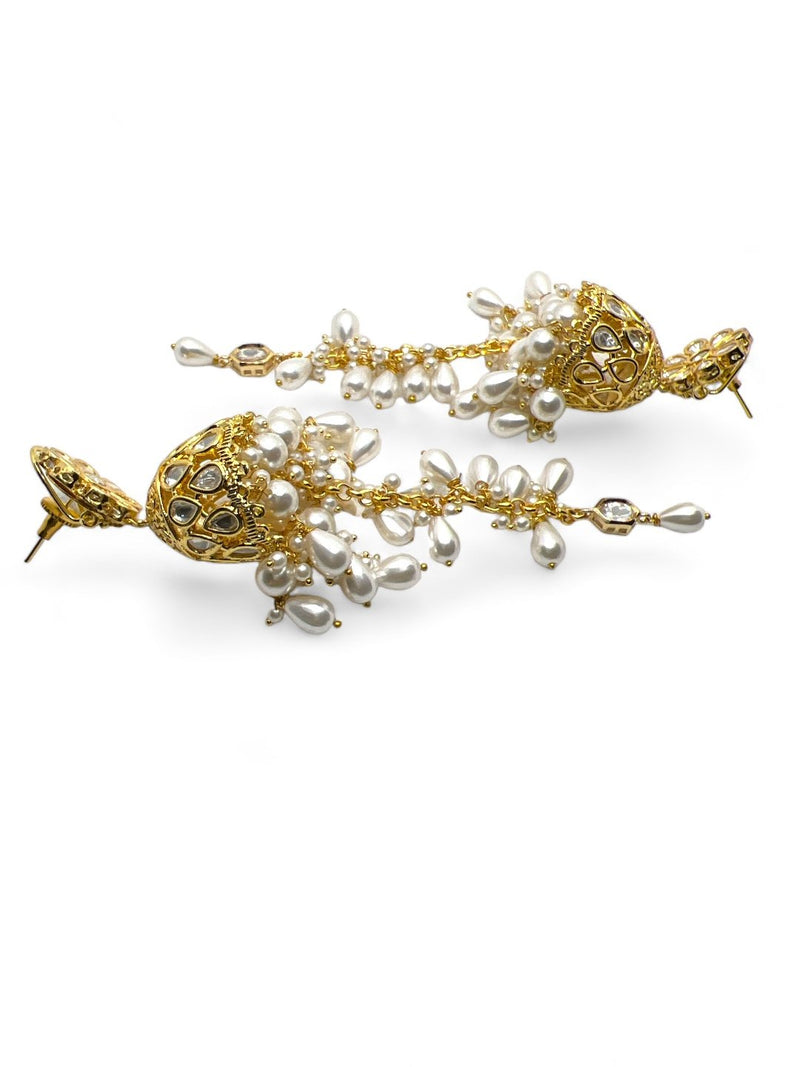 LE RAMONA WHITE PEARL & KUNDAN EARRINGS jewellery in 24K gold plating | XAGO Luxe