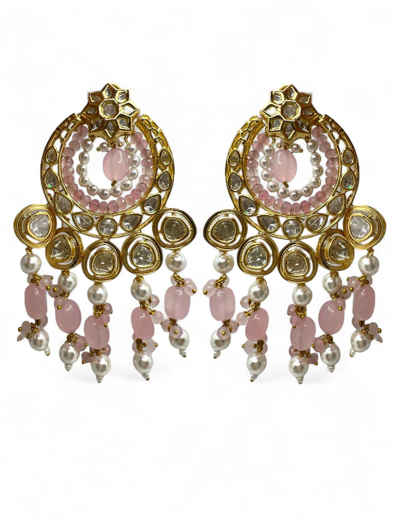 LE DAVID PINK PEARL & KUNDAN EARRINGS jewellery in 24K gold plating | XAGO Luxe