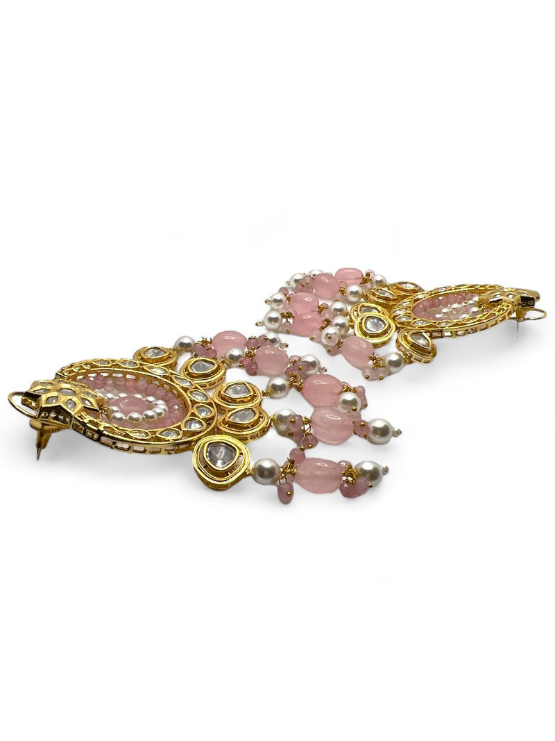 LE DAVID PINK PEARL & KUNDAN EARRINGS jewellery in 24K gold plating | XAGO Luxe