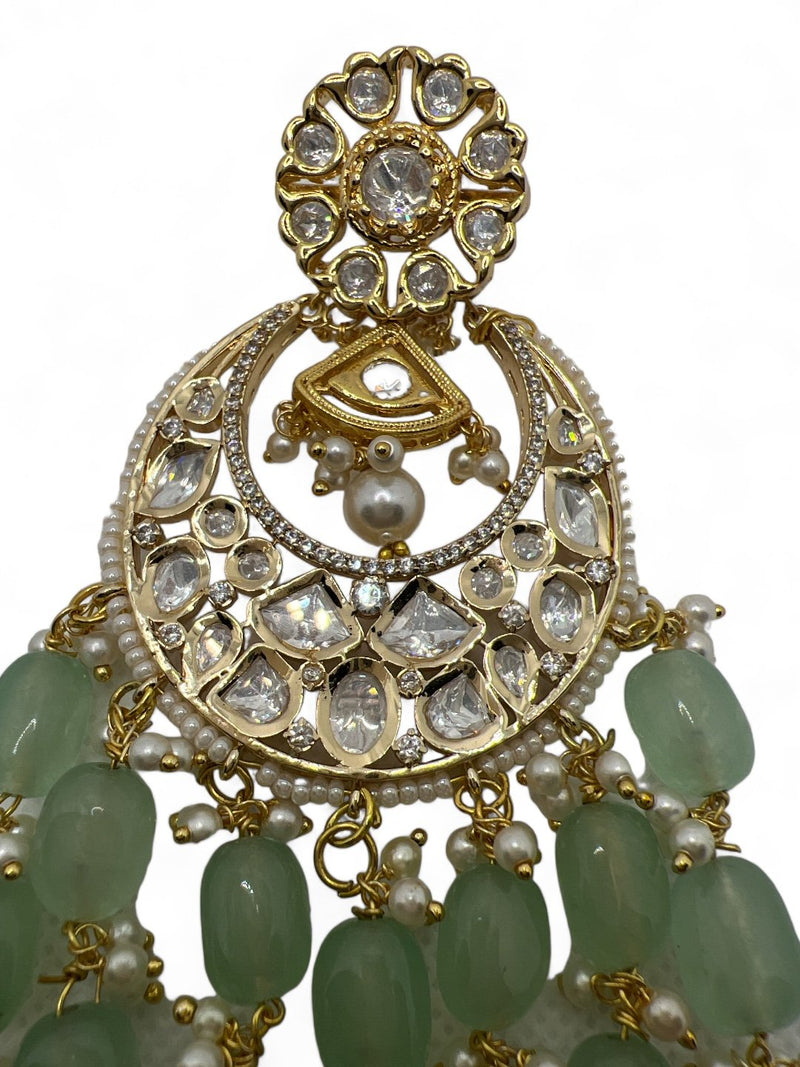 LE NICOLAS SEA GREEN BEADS & KUNDAN EARRINGS jewellery in 24K gold plating | XAGO Luxe