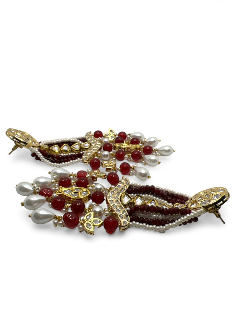 LE CARLOS MAROON PEARL & KUNDAN EARRINGS jewellery in 24K gold plating | XAGO Luxe