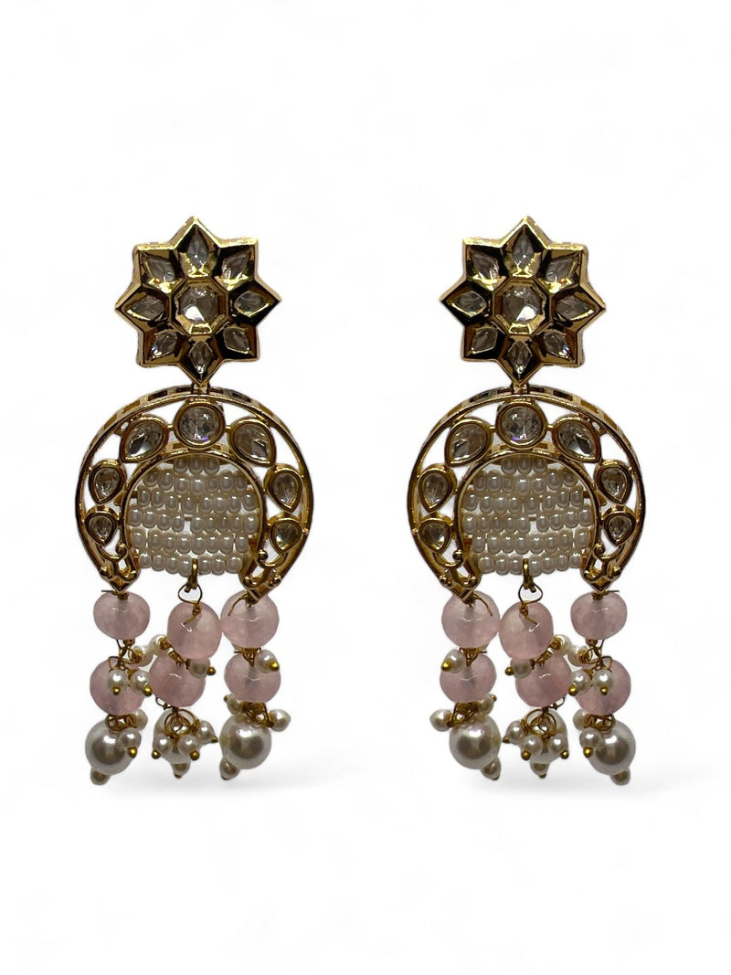 LE SANTIAGO PINK BEADS & KUNDAN DROP EARRINGS jewellery in 24K gold plating | XAGO Luxe