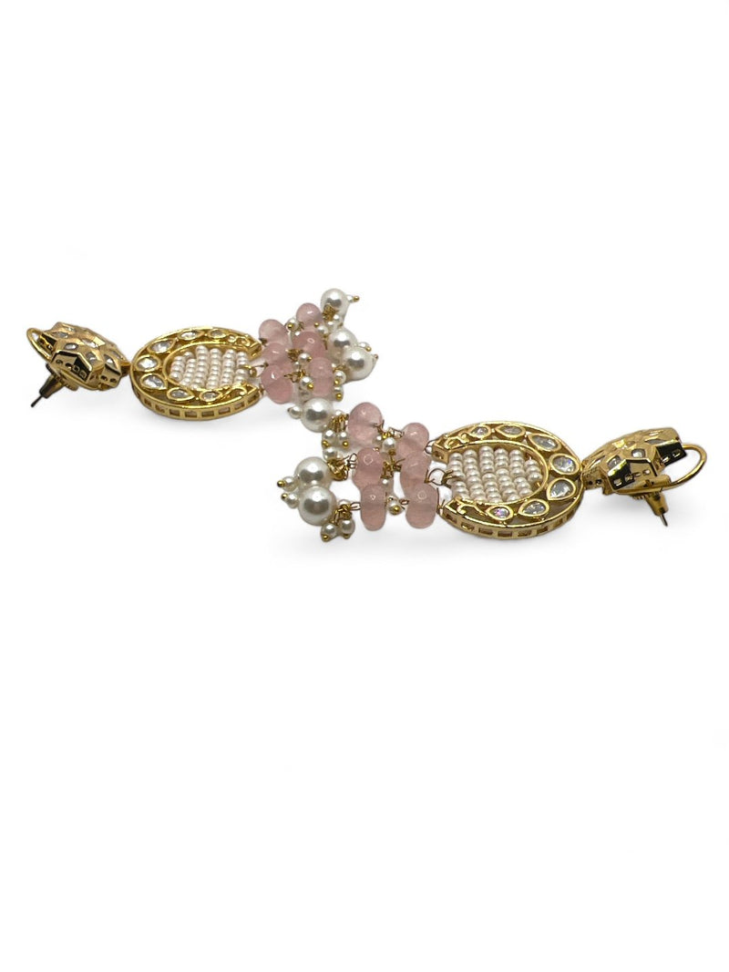 LE SANTIAGO PINK BEADS & KUNDAN DROP EARRINGS jewellery in 24K gold plating | XAGO Luxe