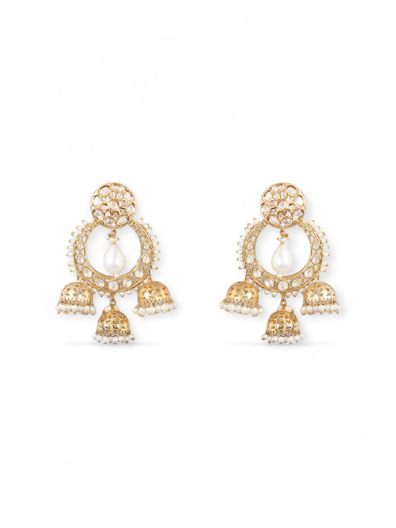 LE GILA PEARL & KUNDAN CHANDBALI EARRINGS jewellery in 24K gold plating | XAGO Luxe