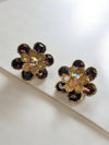 LE ARACELY PURPLE AND GOLD, FLORAL SHAPE STUDS EARRINGS jewellery in 24K gold plating | XAGO Luxe