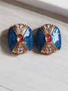 LE ANGELINA BLUE CONTEMPORARY SHAPED STUD EARRINGS jewellery in 24K gold plating | XAGO Luxe