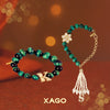 Vivaan & Sharvani Rakhi & Lumba – Polki Motif Rakhi & Lumba with Green Beads | Rakshabandhan by XAGO designer jewellery in 24K gold plating | XAGO Luxe
