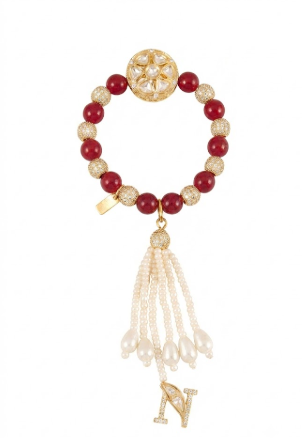 Ruhani Lumba – Polki Motif Lumba with Red Beads & Pearl Hangings | Rakhi for Bhabhi by XAGO
