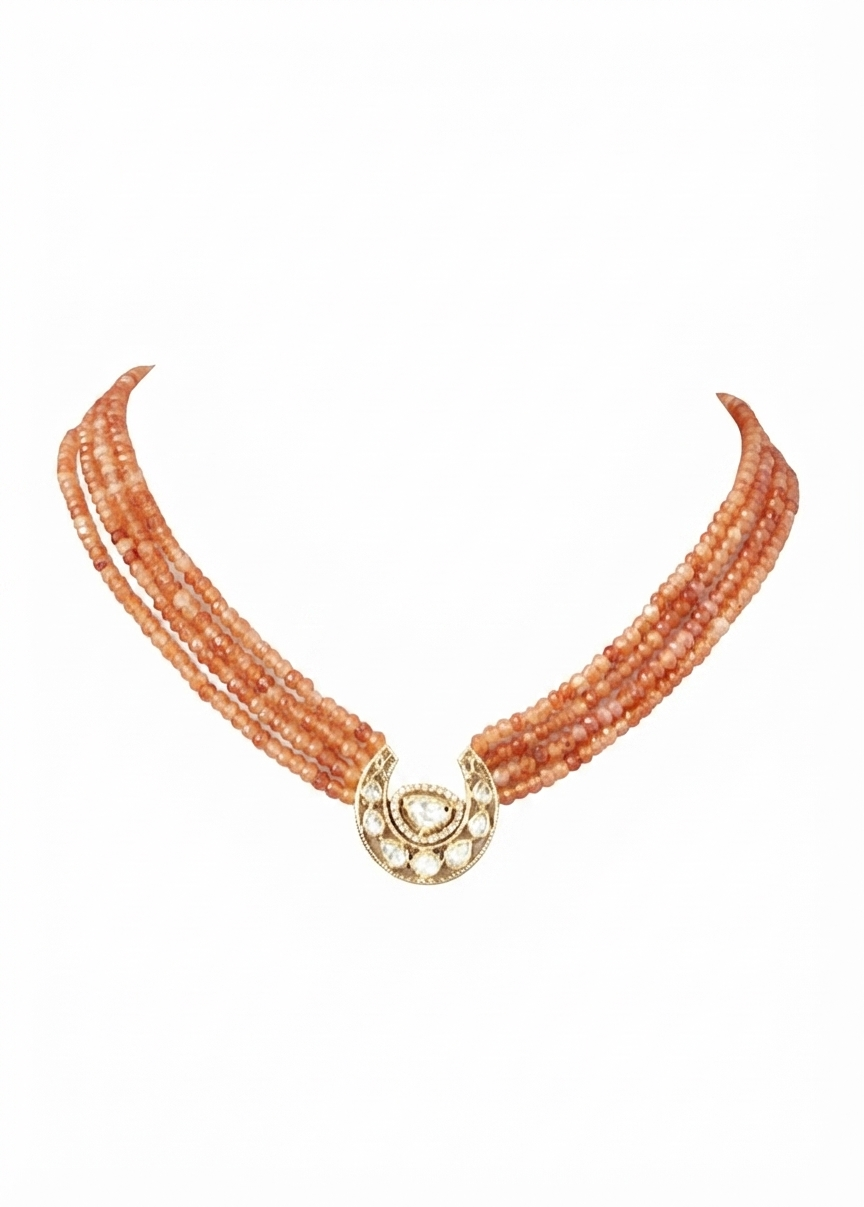 Sahiba Necklace Orange Pearl & Kundan Polki Necklace