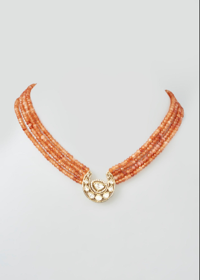 Sahiba Necklace Orange Pearl & Kundan Polki Necklace