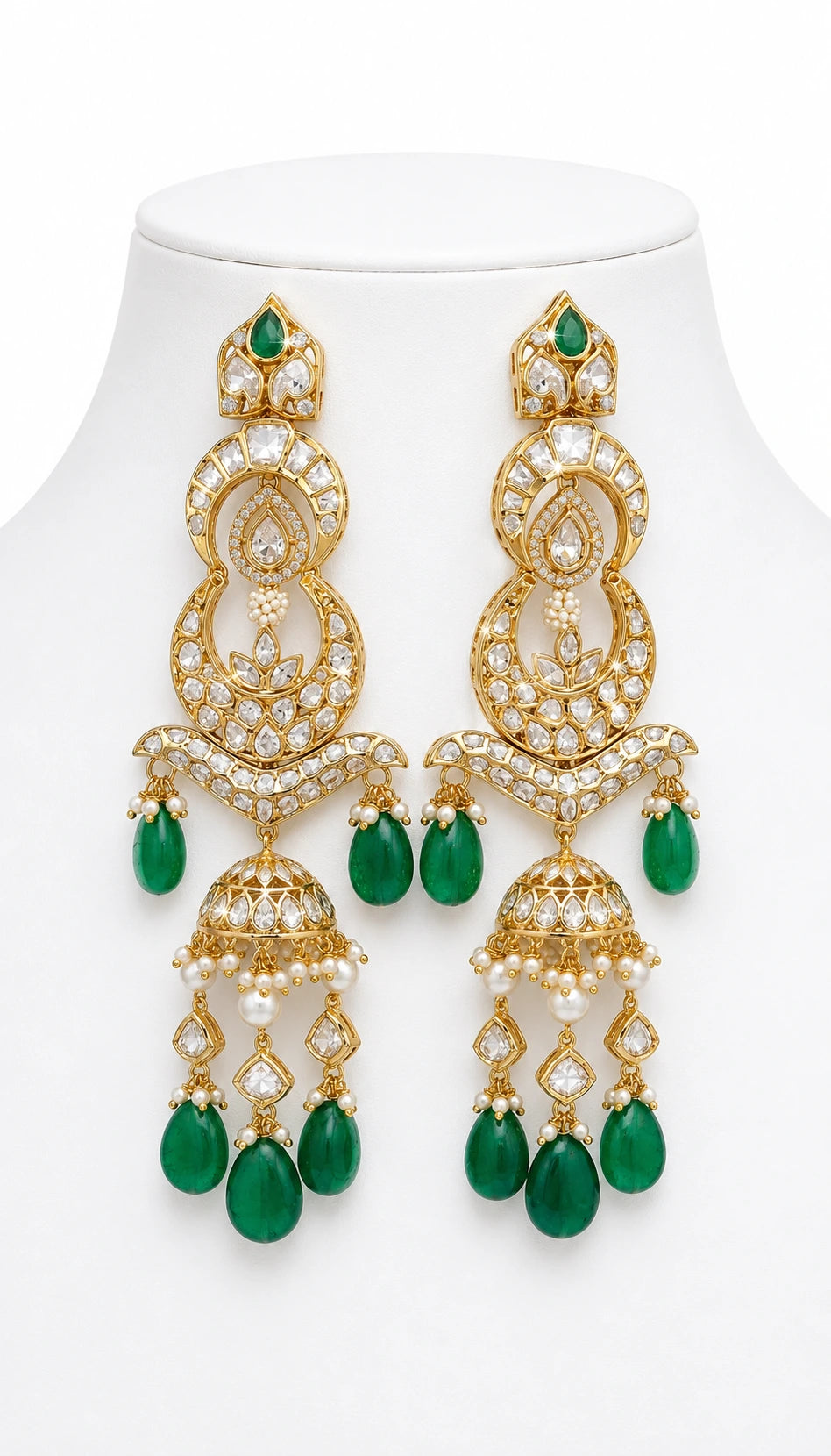 Traditional Kundan Chandbali Jhumka with Emerald Drops | XAGO Luxe