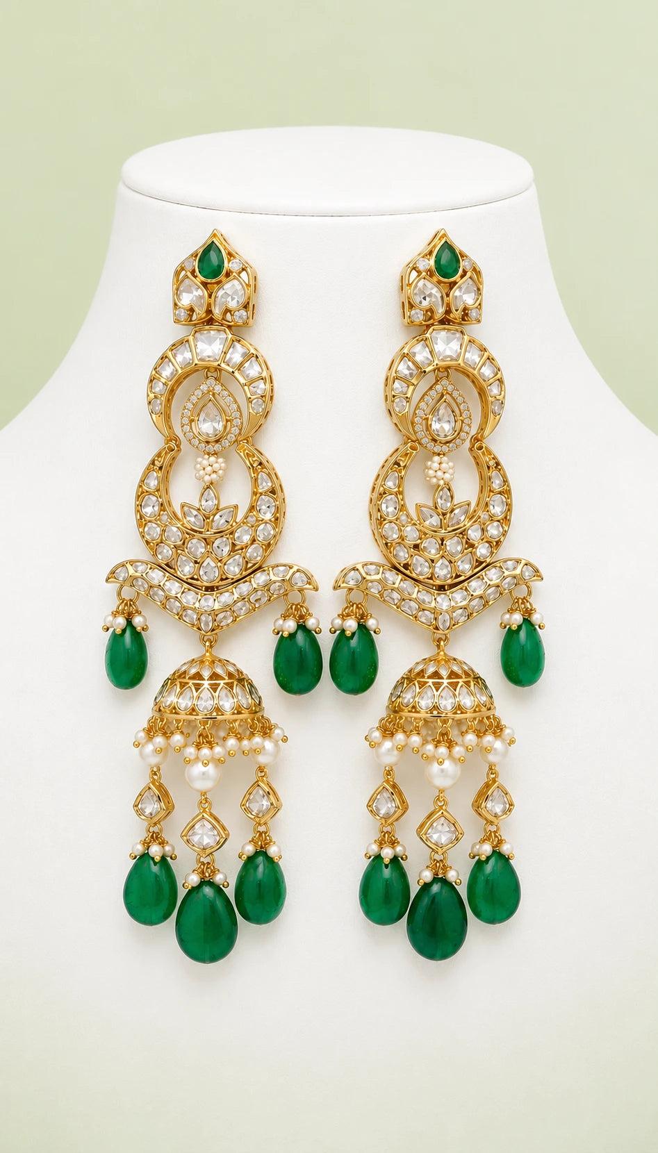 Traditional Kundan Chandbali Jhumka with Emerald Drops | XAGO Luxe