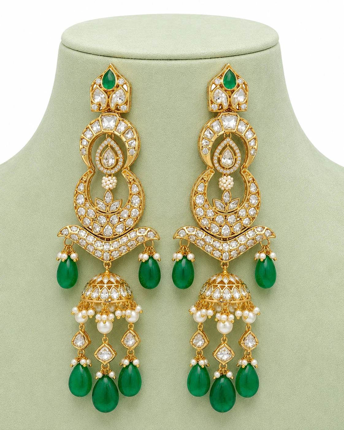 Traditional Kundan Chandbali Jhumka with Emerald Drops | XAGO Luxe