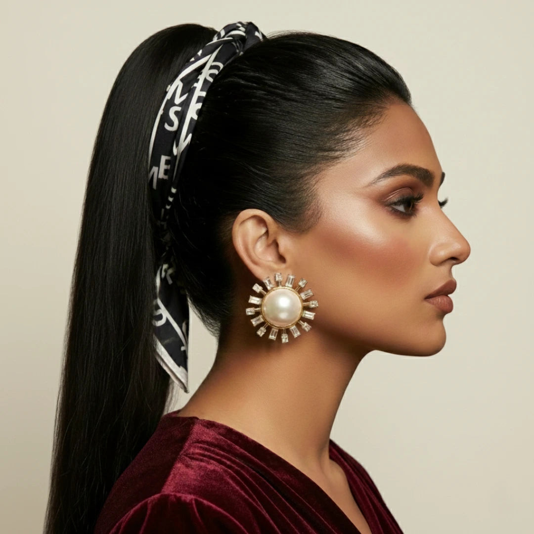 Xago Aurelia Pearl Burst Stud Earrings – Gold & CZ Statement Studs