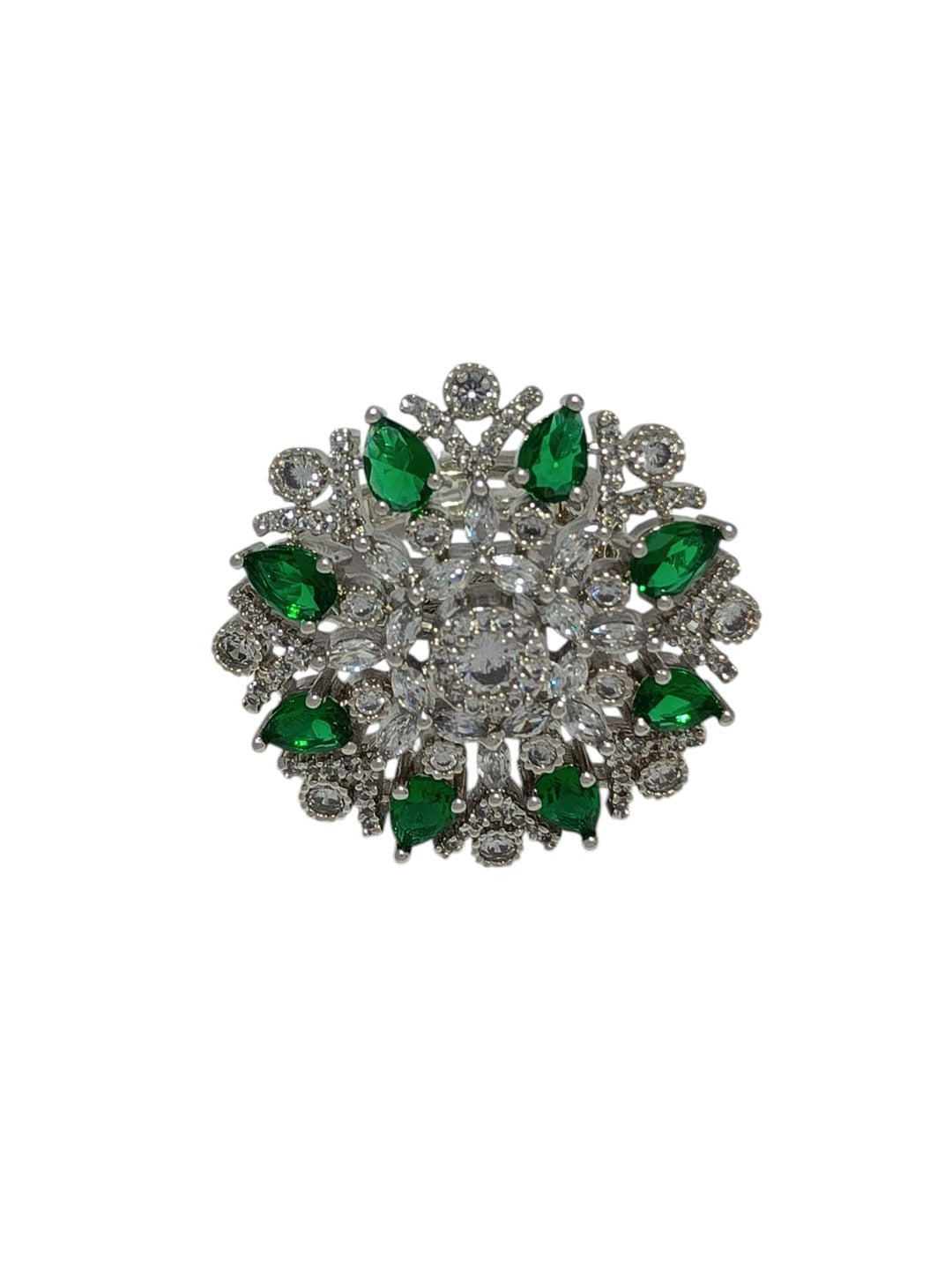LE BHAMA GREEN FLOWER SHAPE ADJUSTABLE FINGER RINGS