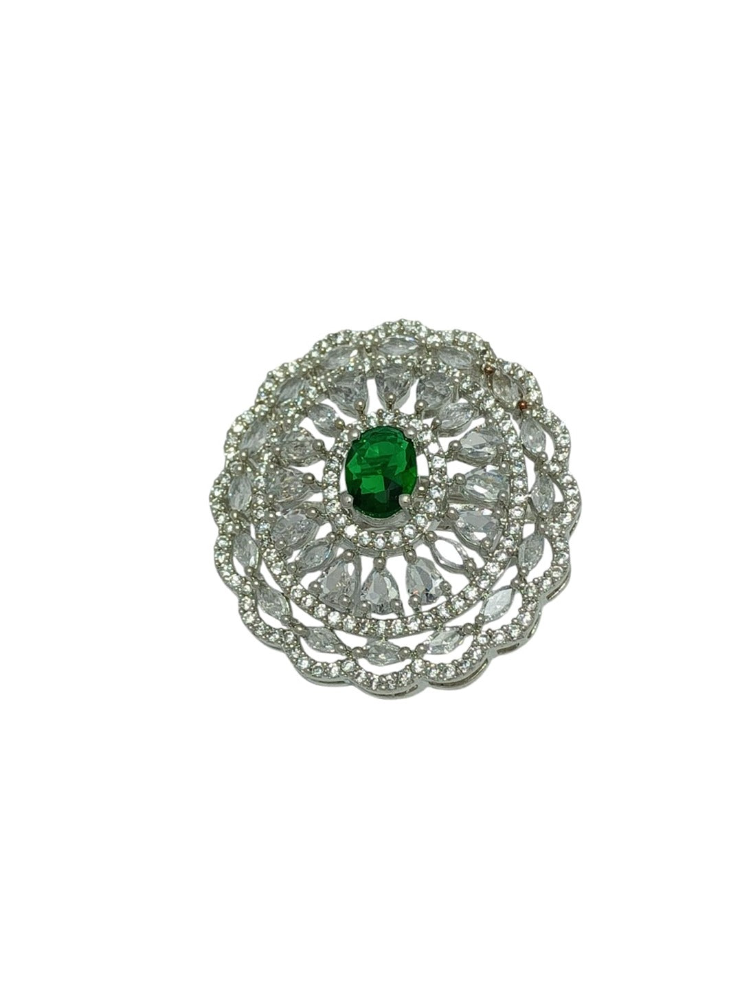 XAGO Silver Plated White Green Stone Ring
