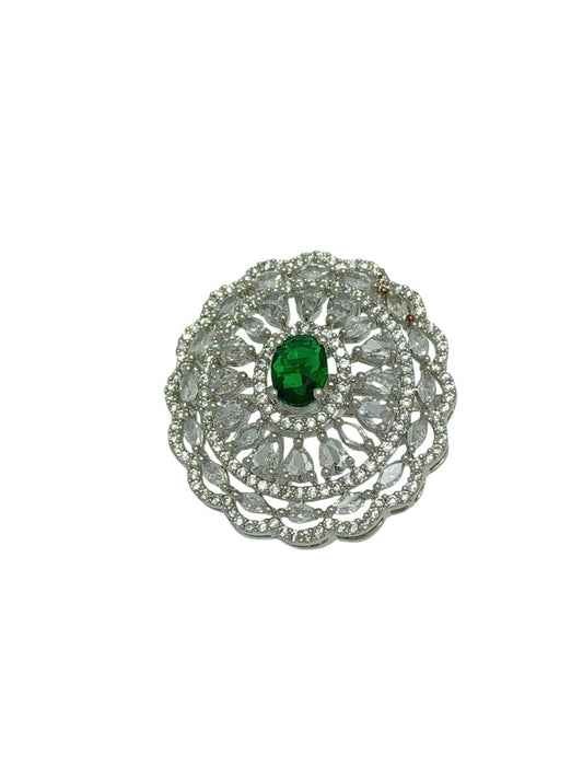 XAGO Silver Plated White Green Stone Ring