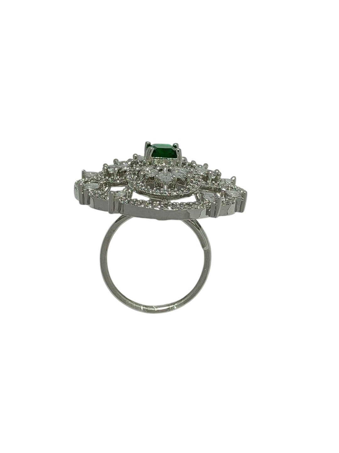 GREEN SILVER-PLATED FLOWER SHAP ADJUSTABLE FINGER RINGS