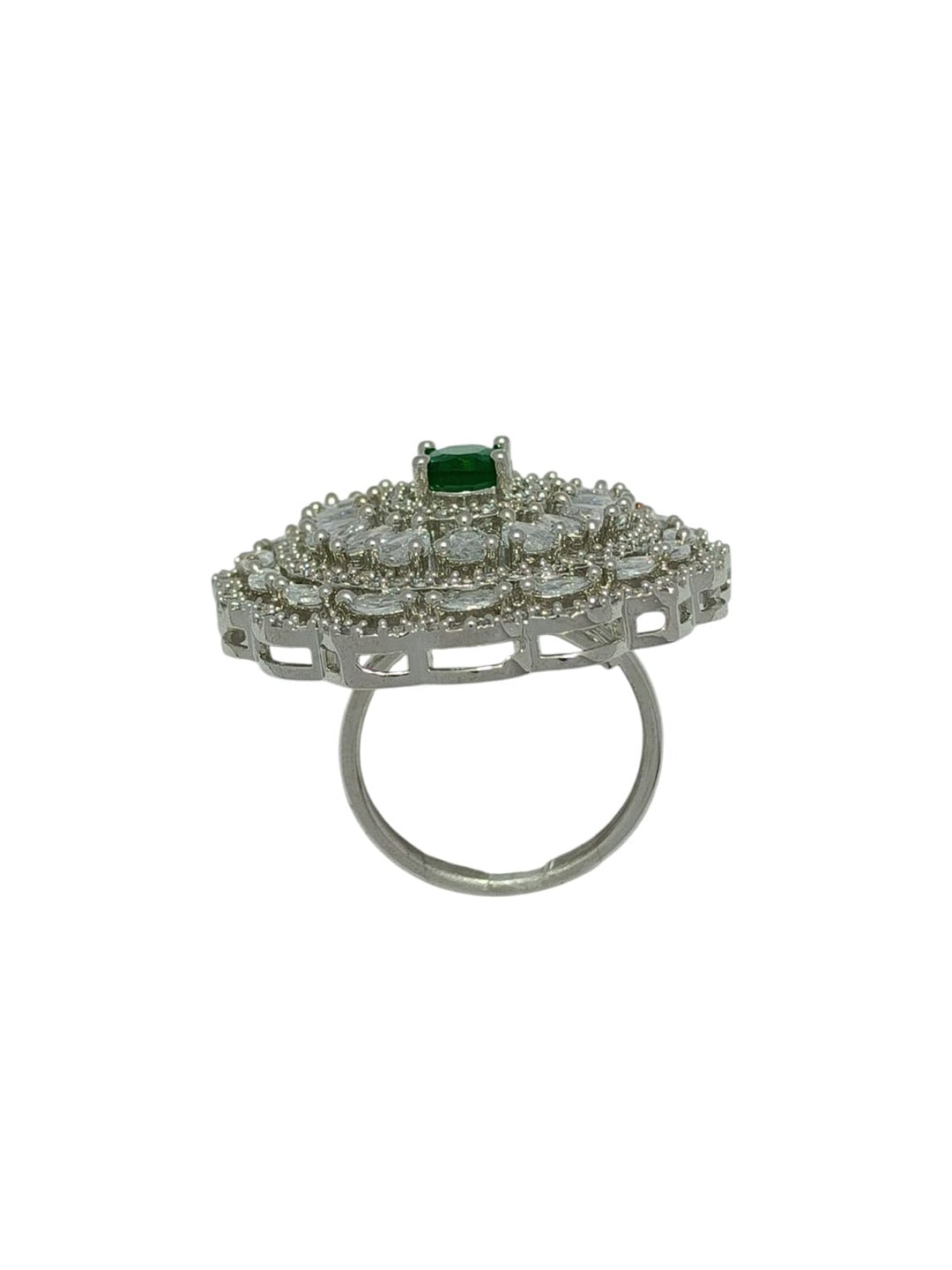 XAGO Silver Plated White Green Stone Ring