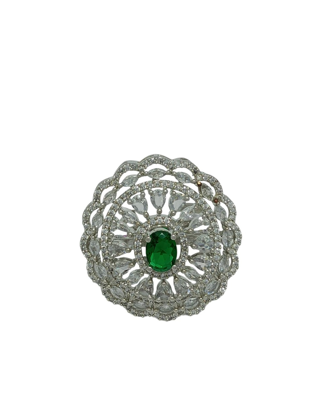 XAGO Silver Plated White Green Stone Ring