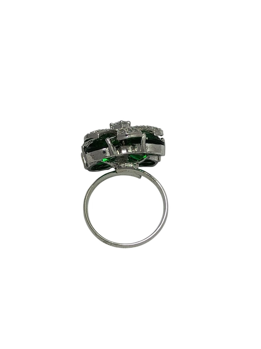 Modern Emerald-Tone Zircon and American Diamond Petal Statement Ring