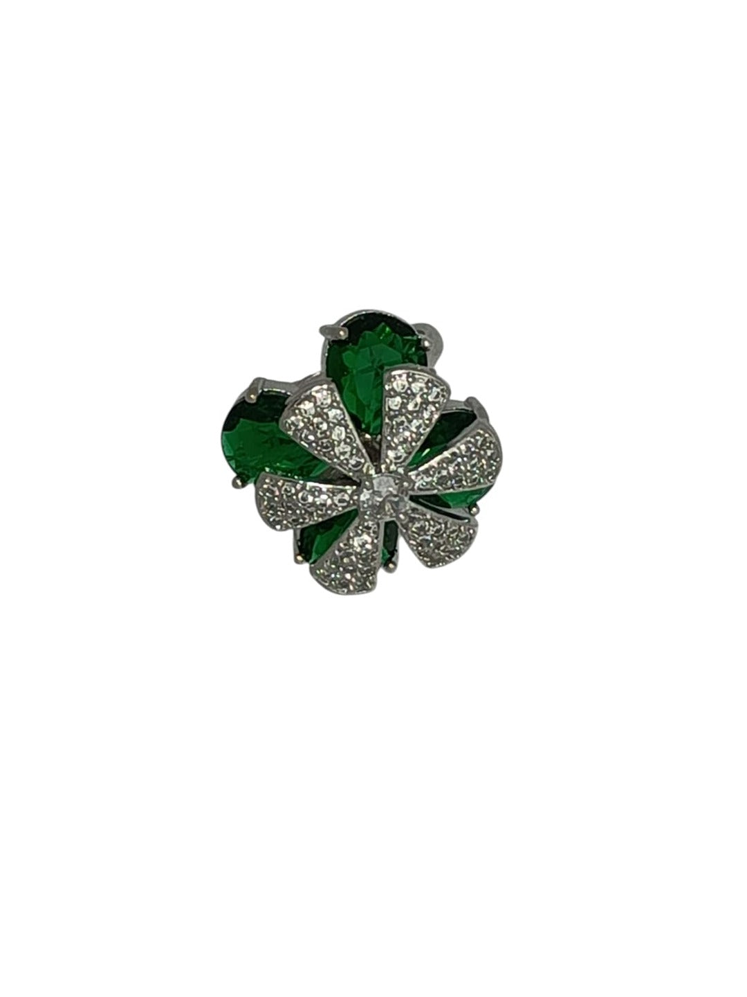 Modern Emerald-Tone Zircon and American Diamond Petal Statement Ring