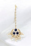 LE FAREEHA BLUE MAANG TIKKA POLKI designer jewellery in 24K gold plating | XAGO Luxe