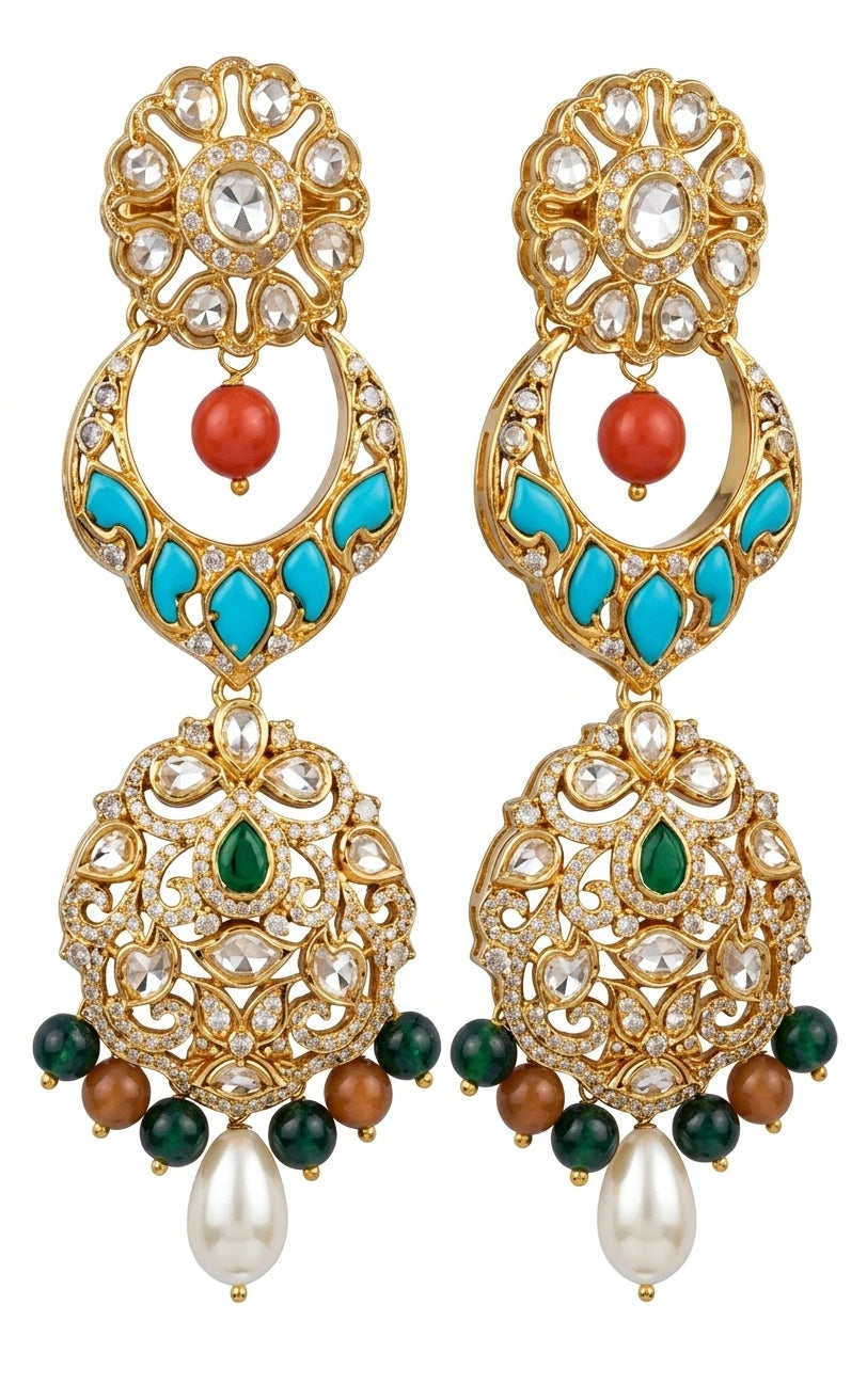 Multi-Gemstone Kundan Chandbali Earrings | XAGO Luxe