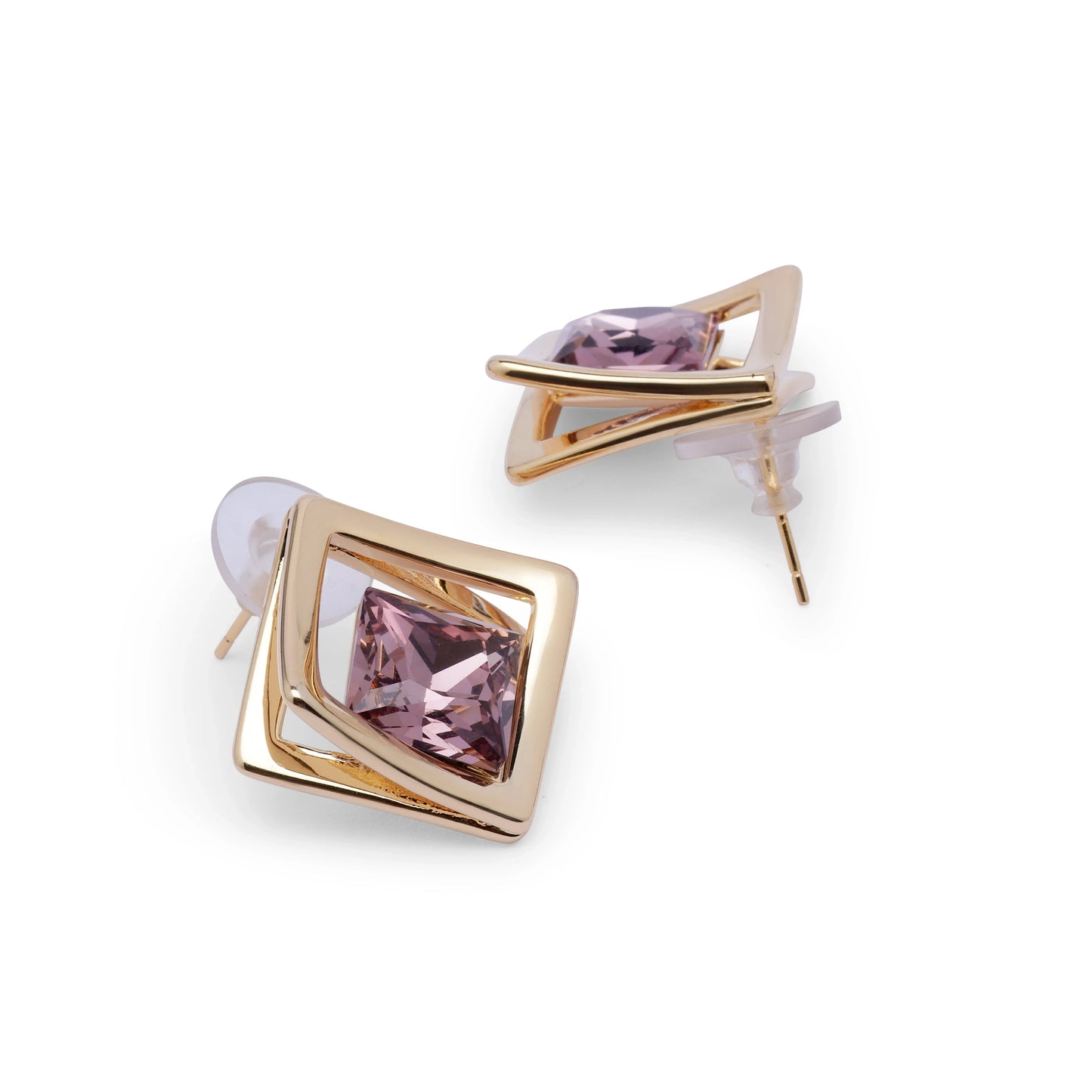 Back view of Amethyst Prism stud earrings showing post closure