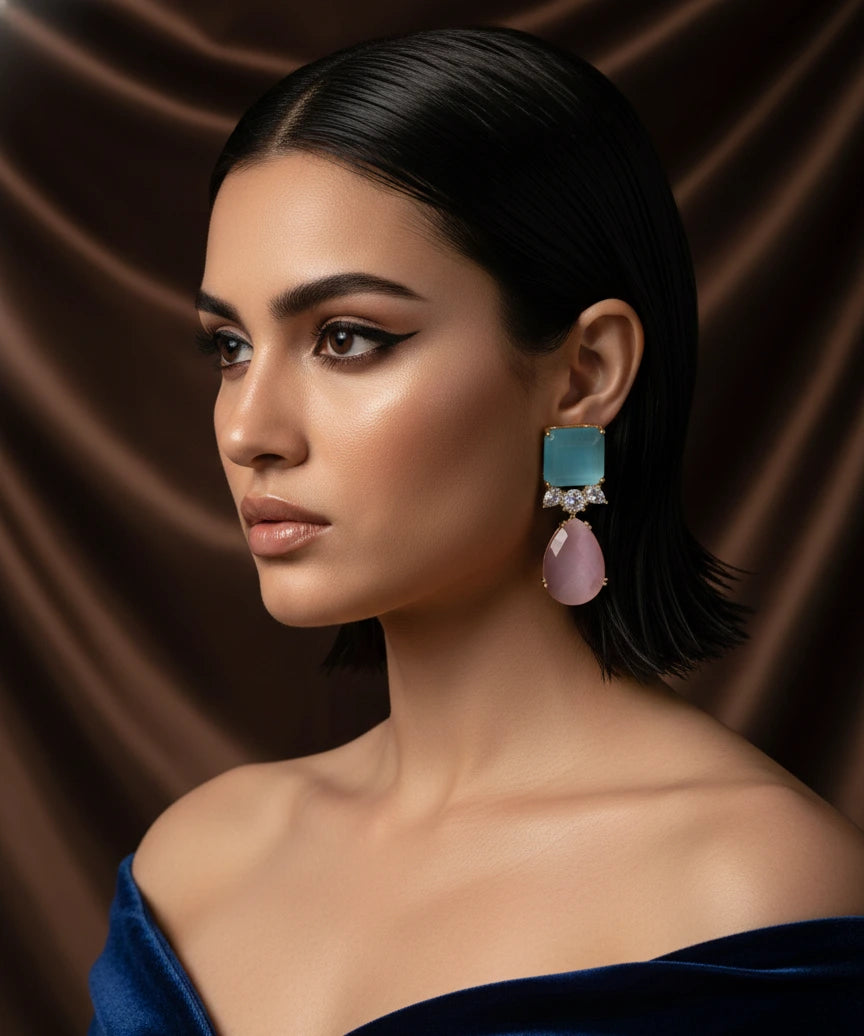 Aqua Rosé Cascade Earrings