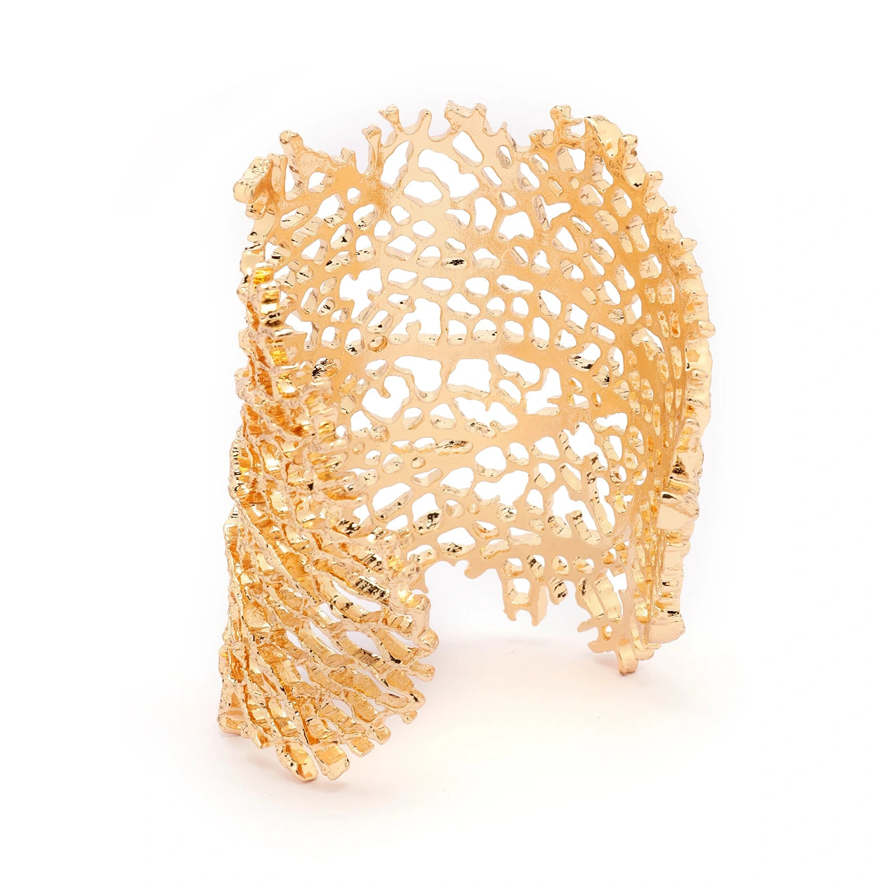 Side view of Coral Reef openwork cuff bracelet