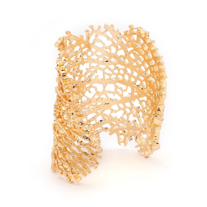 Side view of Coral Reef openwork cuff bracelet