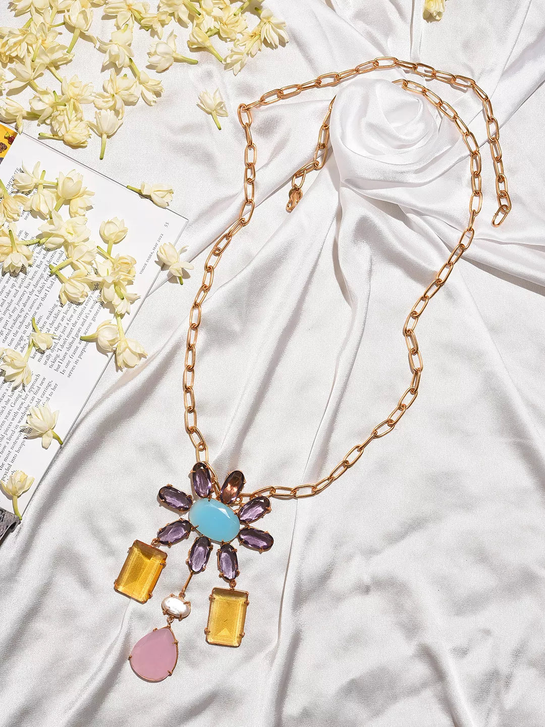 Xago Solaria Gemstone Pendant Necklace | Turquoise, Rose Quartz & Amethyst Statement Necklace
