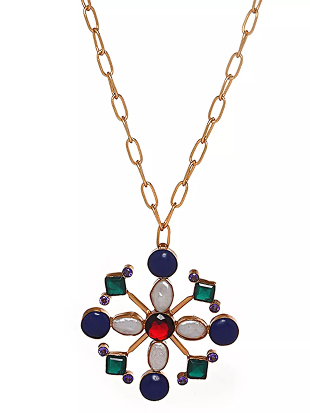 XAGO Celestia Medallion Gemstone Pendant Necklace in 22K Gold Finish