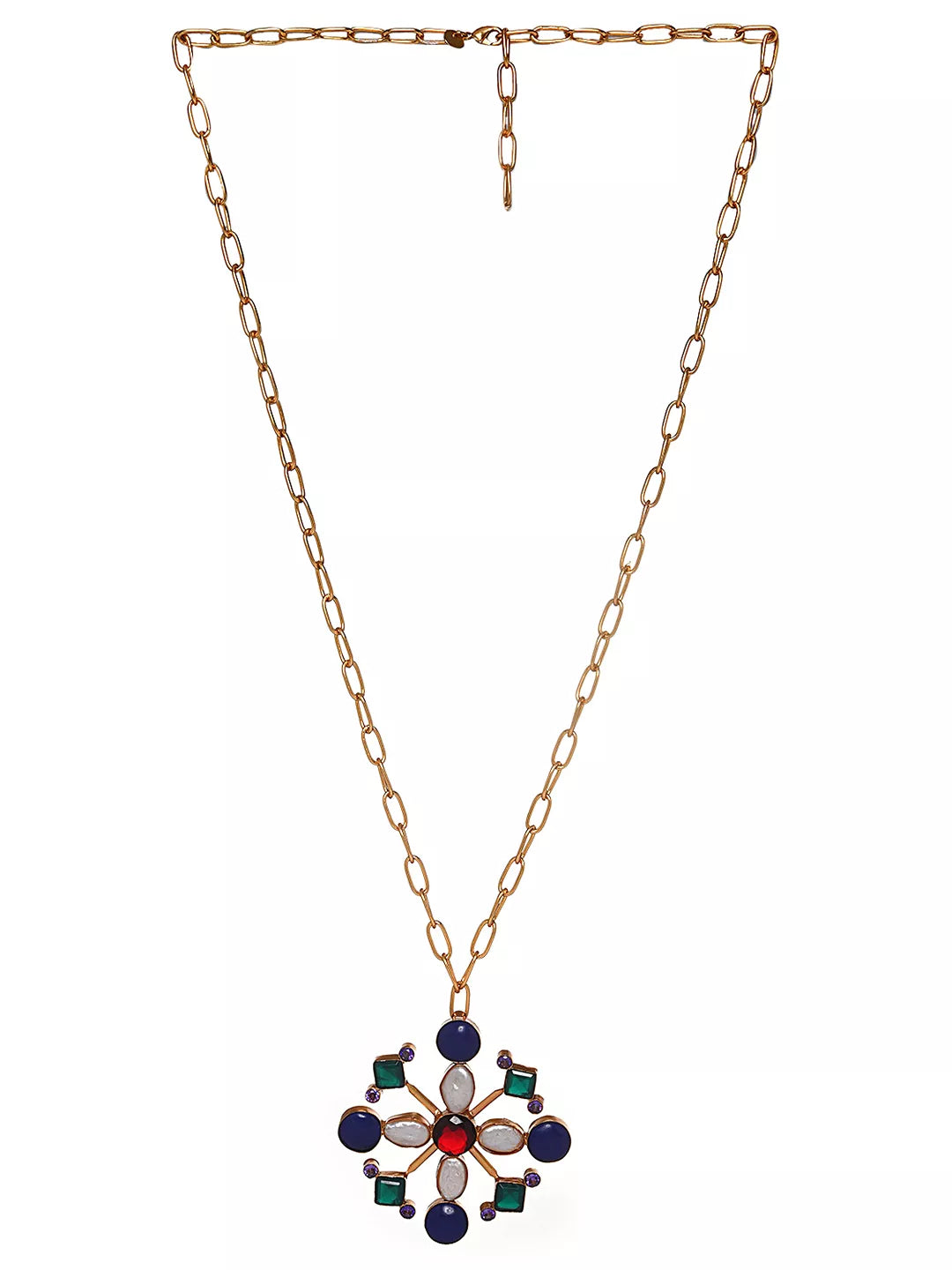 XAGO Celestia Medallion Gemstone Pendant Necklace in 22K Gold Finish