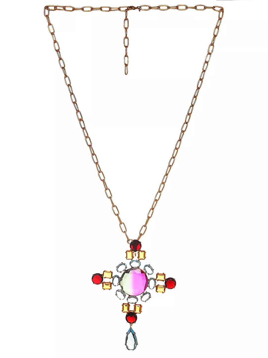 Xago Celestia Gemstone Pendant Necklace | Multi-Stone Statement Necklace with Hydro Garnet, Citrine & Aqua Blue Topaz