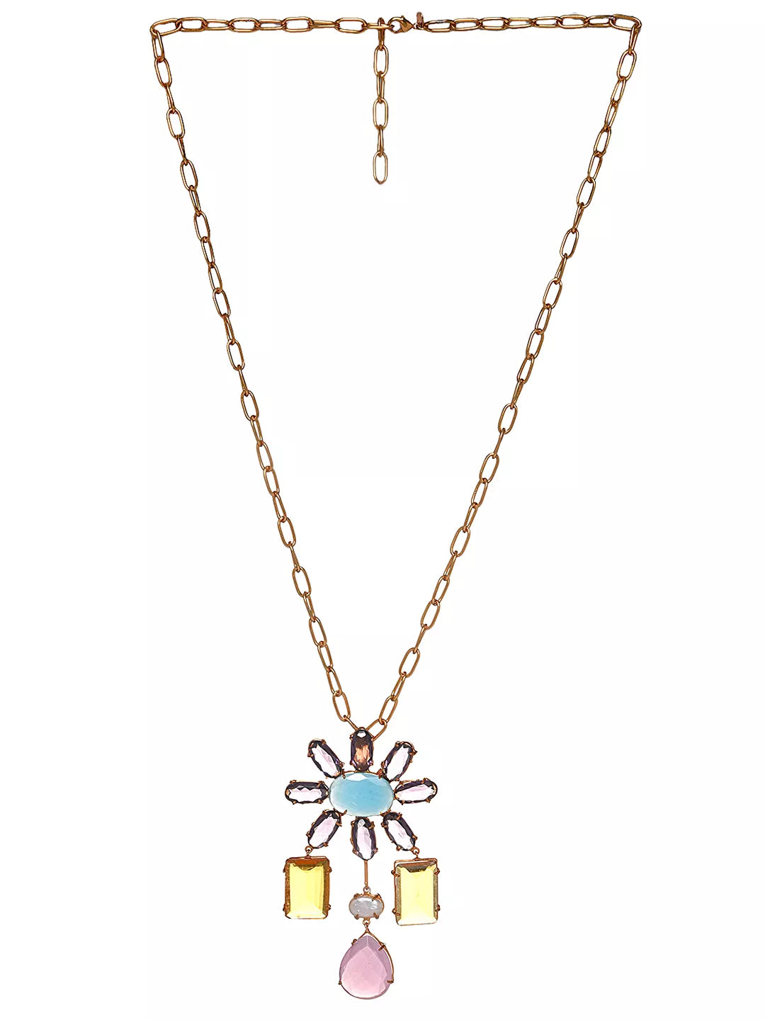 Xago Solaria Gemstone Pendant Necklace | Turquoise, Rose Quartz & Amethyst Statement Necklace