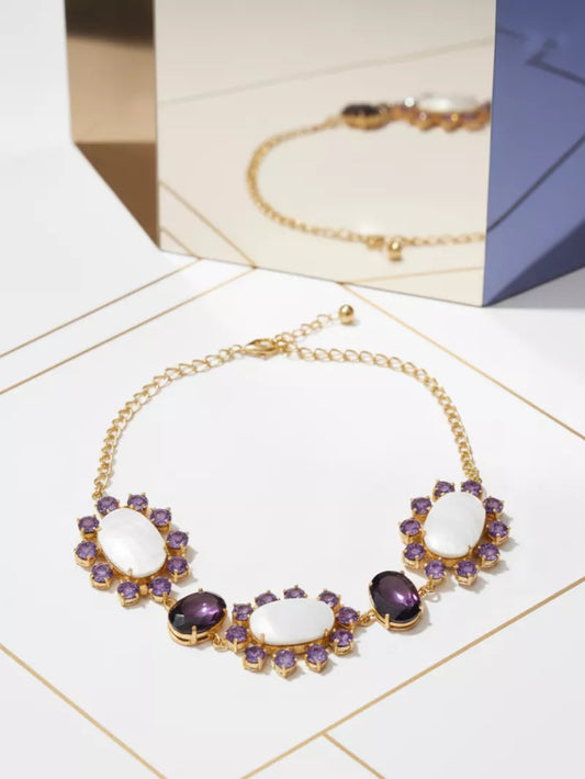 Xago Zoe Amethyst & Mother of Pearl Choker | Handcrafted Gemstone Statement Necklace