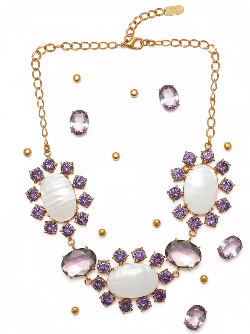 Xago Zoe Amethyst & Mother of Pearl Choker | Handcrafted Gemstone Statement Necklace