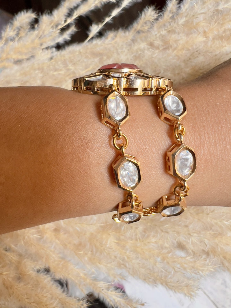 LE ADILITA PINK PEARL & KUNDAN BRACELET jewellery in 24K gold plating | XAGO Luxe