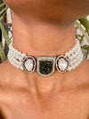 LE LINDO GREEN AND WHITE PLATED GREEN MOISSANITE STUDDED NECKLACE jewellery in 24K gold plating | XAGO Luxe