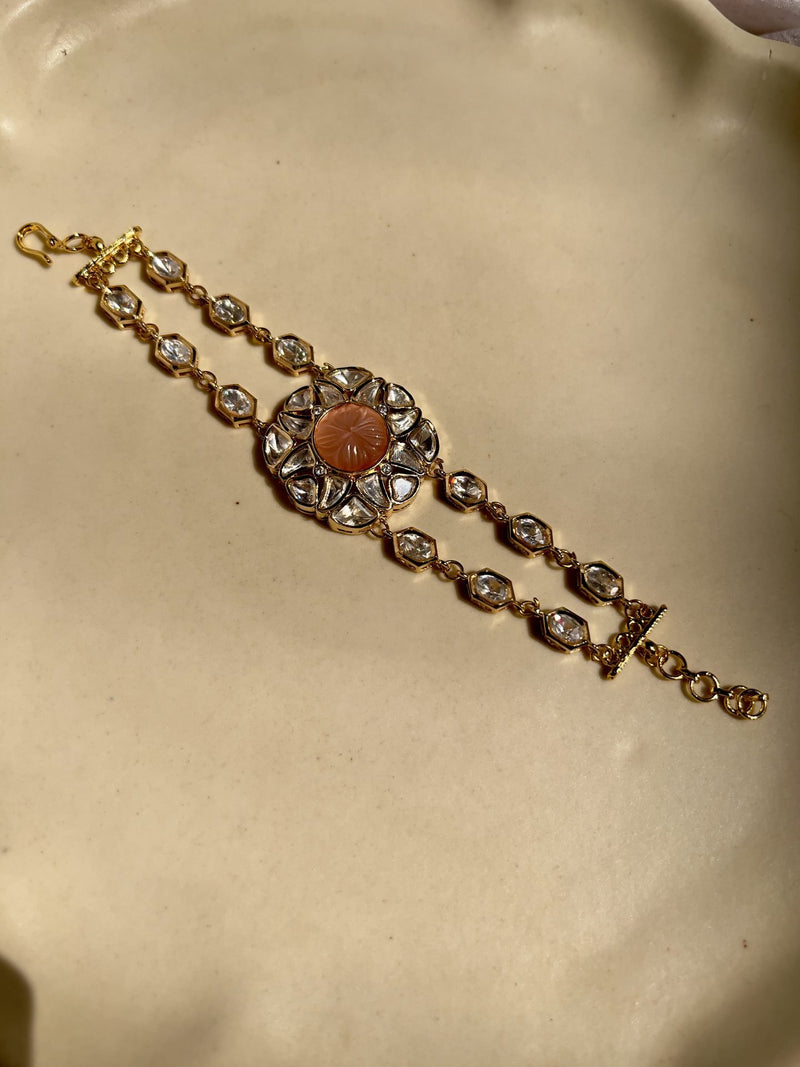 LE ADILITA PINK PEARL & KUNDAN BRACELET jewellery in 24K gold plating | XAGO Luxe