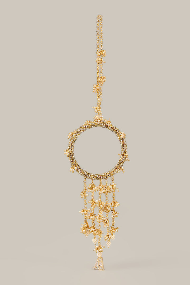 Saanvika Lumba – Polki Monogram Lumba with Pearl Motifs | Rakhi for Bhabhi by XAGO designer jewellery in 24K gold plating | XAGO Luxe