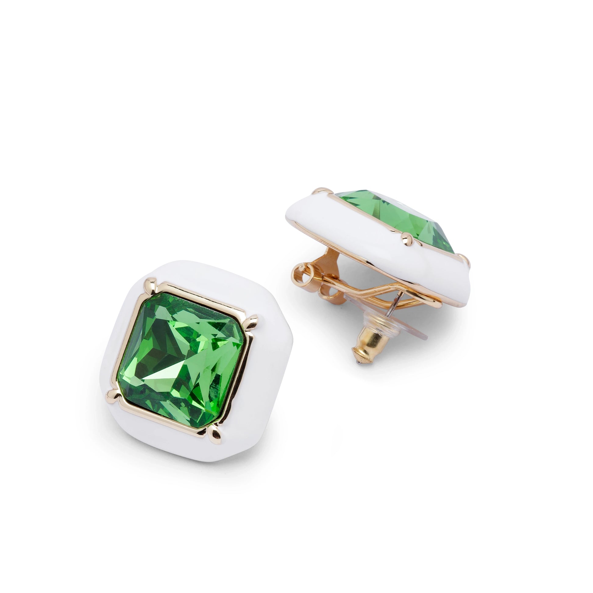 Emerald Frost stud earrings angled view showing gold prong setting