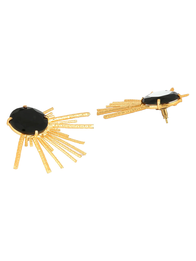 Back and side view of black onyx gold sunburst stud earrings