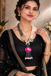 Rani Fleur Pink Agate Pearl Statement Necklace