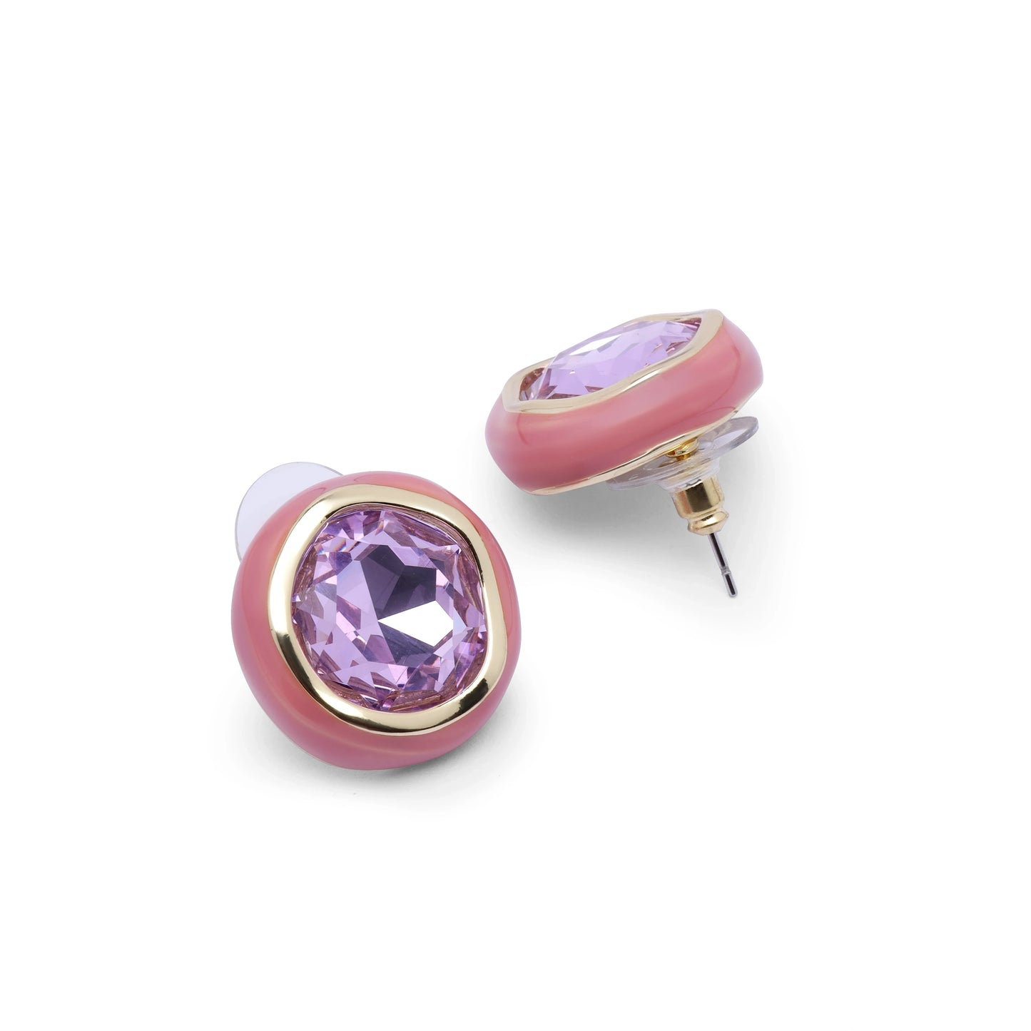 Back and side detail of Rosé Amethyst stud earrings showing post closure