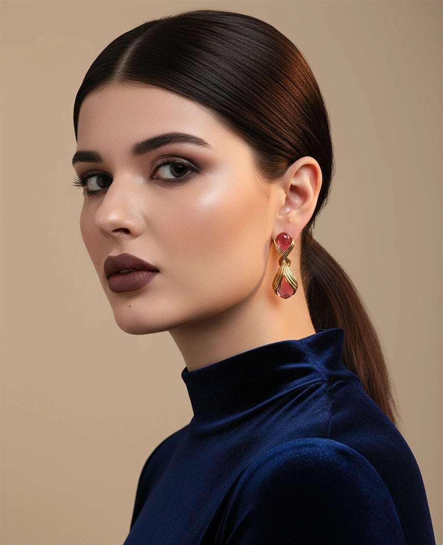 Rosé Nocturne Pink Stone Drop Earrings