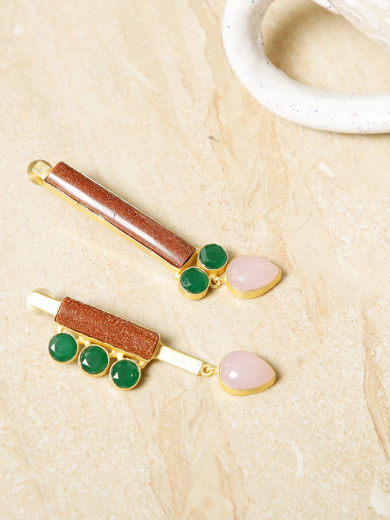 Solara Prism Drop Earrings in Sunstone, Rose Quartz & Green Onyx